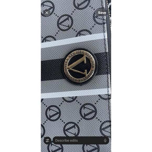 Vera Bradley Vera Signature Zip Around Wallet Black Gray Monogram Stripe Logo NW - Picture 3 of 9